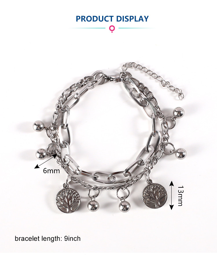 High Quality 304 Stainless Steel Chain HipHop Life Tree Charms Bracelet