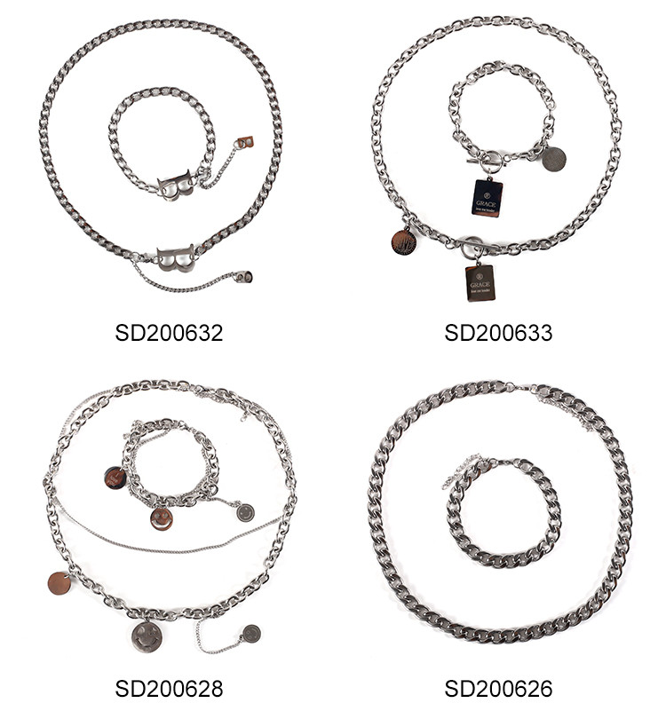 Fashion 304 Stainless Steel Bracelet Necklace Jewelry Set