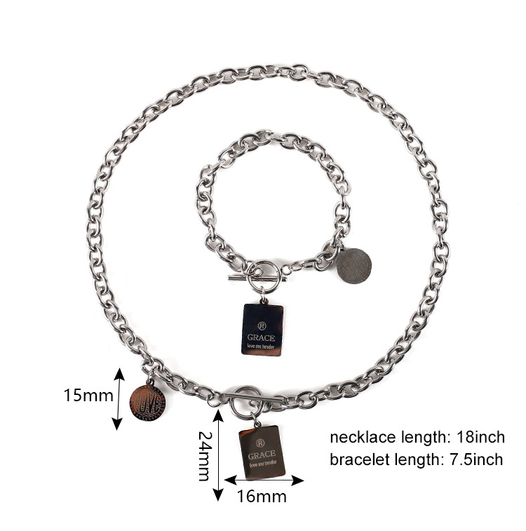 Fashion 304 Stainless Steel Bracelet Necklace Jewelry Set
