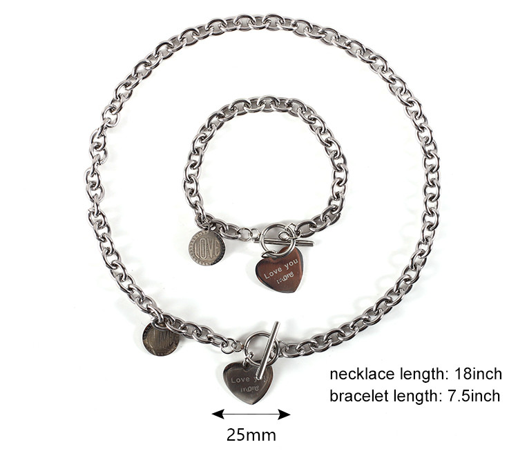 Fashion 304 Stainless Steel Bracelet Necklace Jewelry Set