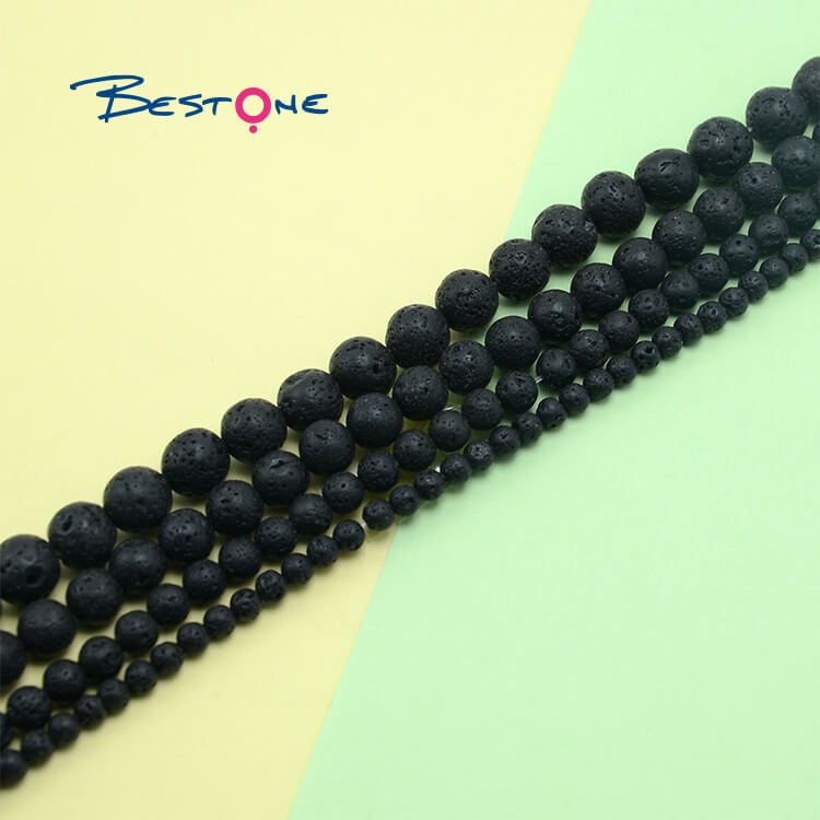 Wholesale Jewelry Making Supplier 4/6/8/10mm Black Lava Round Natural Stone Beads for Bracelet