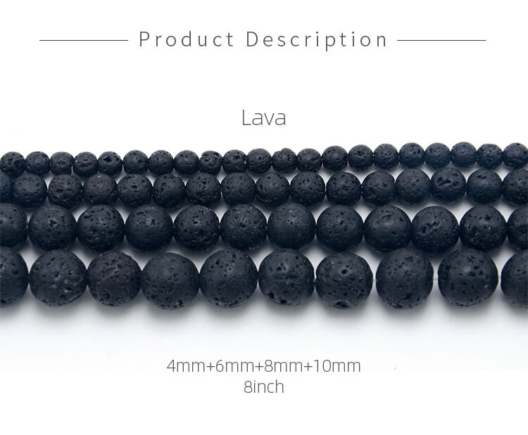 Wholesale Jewelry Making Supplier 4/6/8/10mm Black Lava Round Natural Stone Beads for Bracelet