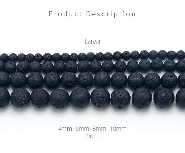 Wholesale Jewelry Making Supplier 4/6/8/10mm Black Lava Round Natural Stone Beads for Bracelet