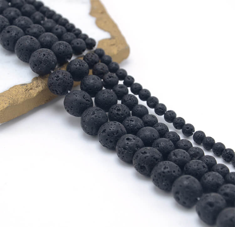Wholesale Jewelry Making Supplier 4/6/8/10mm Black Lava Round Natural Stone Beads for Bracelet