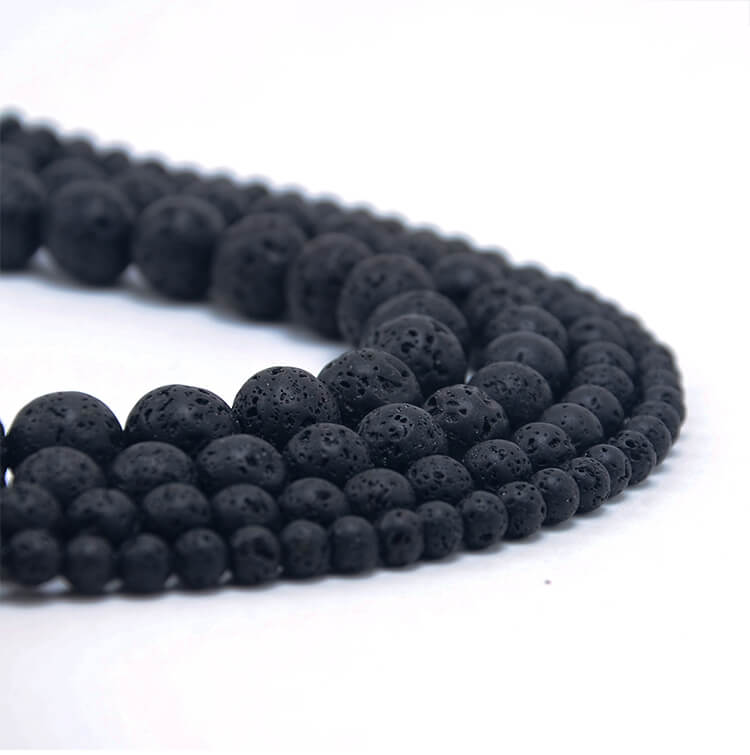 Wholesale Jewelry Making Supplier 4/6/8/10mm Black Lava Round Natural Stone Beads for Bracelet