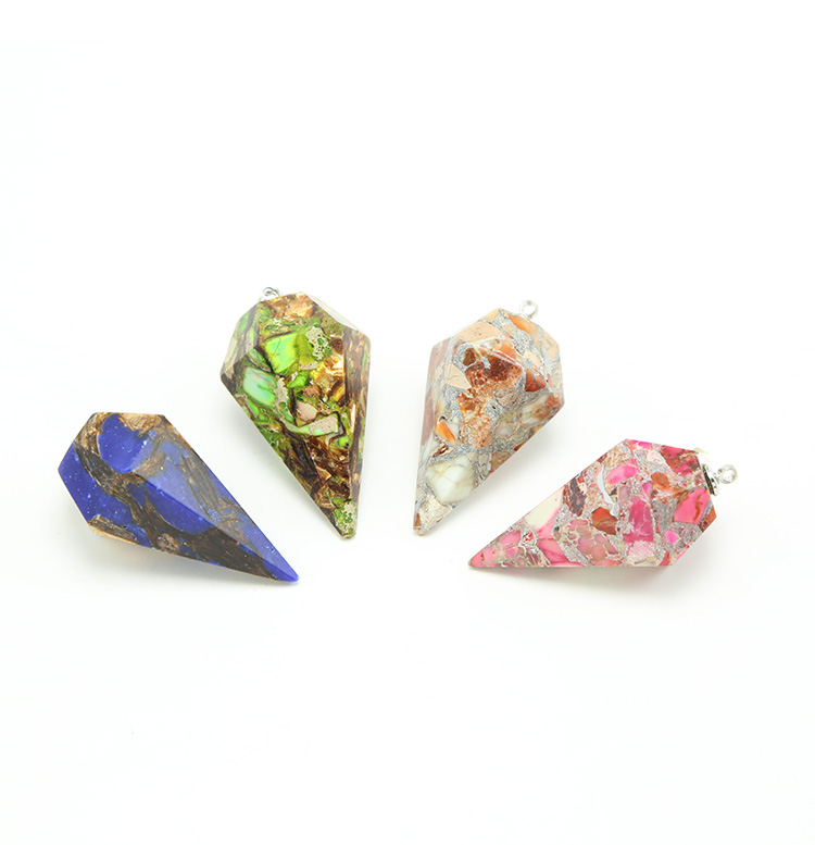 Multi Color Impression Jasper Facted Sharp Cone Gem Pendant for DIY Jewelry Gemstone Necklace Making