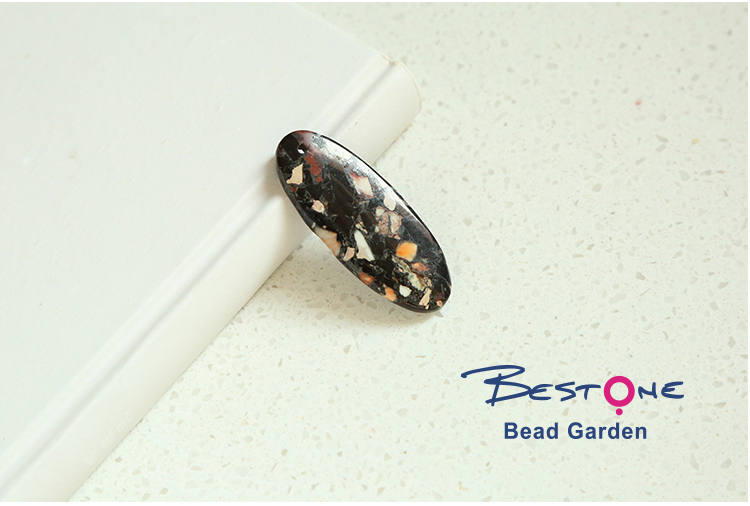 Composite Jet w/ Impression Jasper Gem Pendant for DIY Jewelry Gemstone Necklace Making