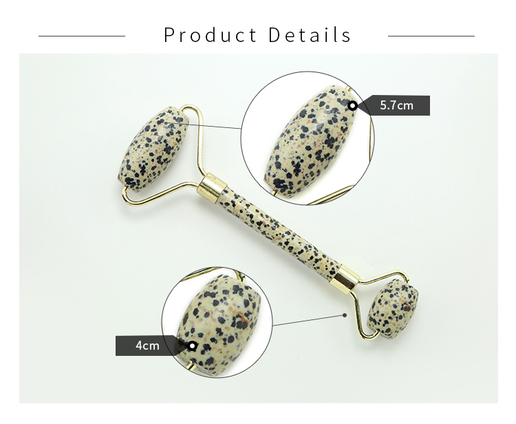 Hot Sell Face Roller Gift Beauty Stick with Natural Dalmatian Jasper Gemstone Skin Care Beauty Product with Gold Plated