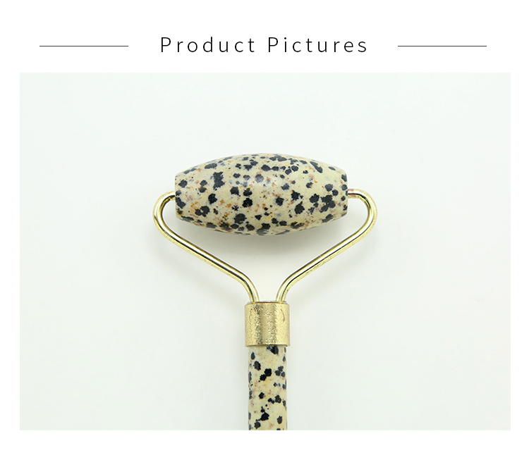 Hot Sell Face Roller Gift Beauty Stick with Natural Dalmatian Jasper Gemstone Skin Care Beauty Product with Gold Plated