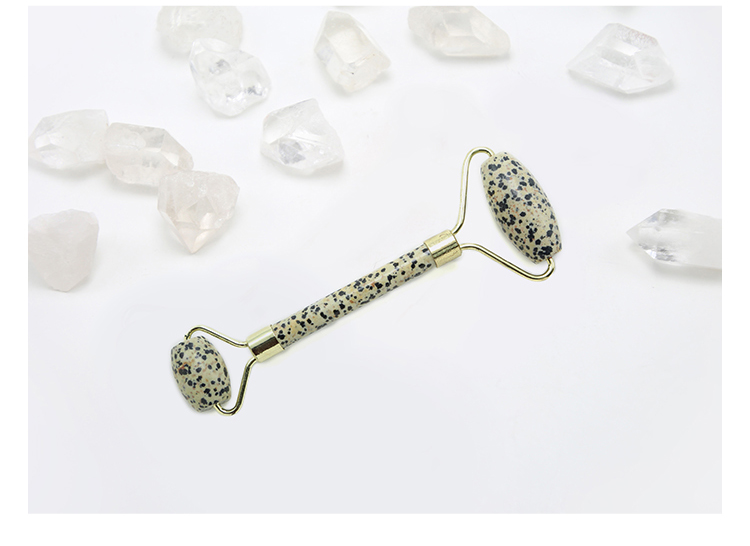 Hot Sell Face Roller Gift Beauty Stick with Natural Dalmatian Jasper Gemstone Skin Care Beauty Product with Gold Plated