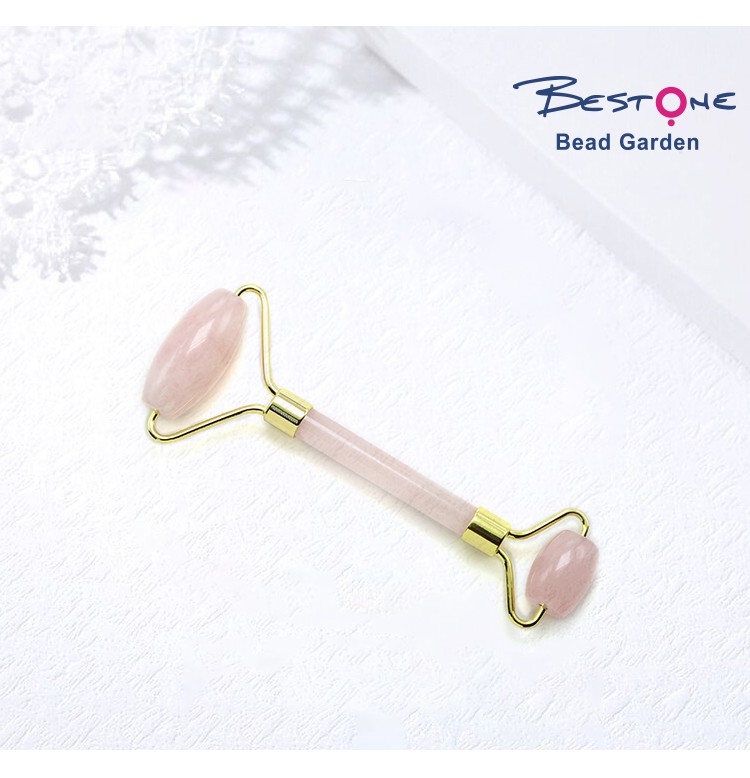 Hot Sell Face Roller Gift Beauty Stick with Natural Rose Quartz Gemstone Skin Care Beauty Product with Gold Plated