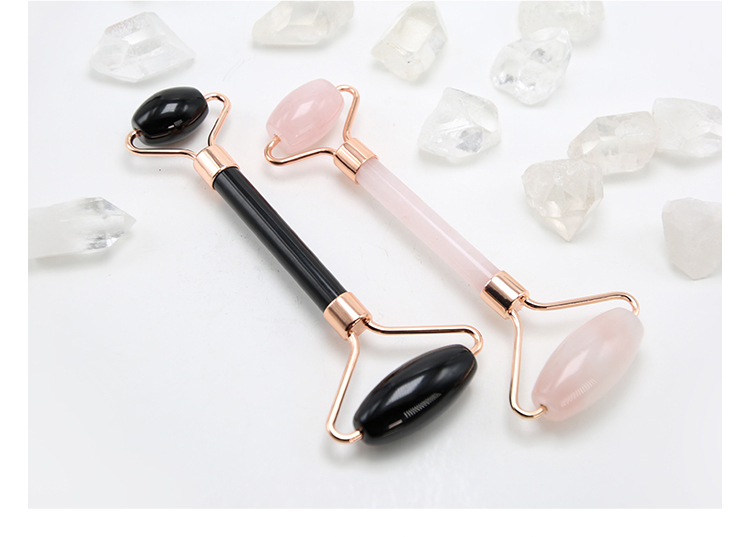 Hot Sell Face Roller Gift Beauty Stick with Natural Rose Quartz Gemstone Skin Care Beauty Product with Gold Plated