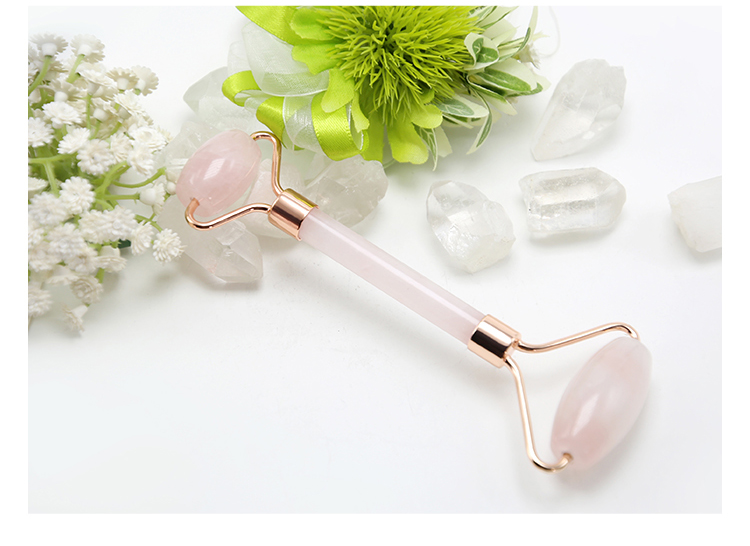 Hot Sell Face Roller Gift Beauty Stick with Natural Rose Quartz Gemstone Skin Care Beauty Product with Gold Plated