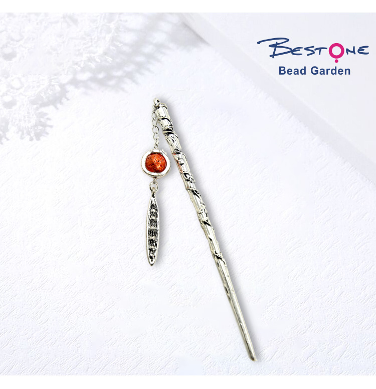 DIY Alloy Bookmark Vintage Metal Stick Bookmark with Lava Bead Decoration