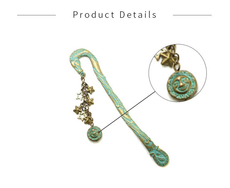 Metal Bookmark for Gifts Custom  Vintage Designed Bookmark with Alloy Start Charms Free Samples