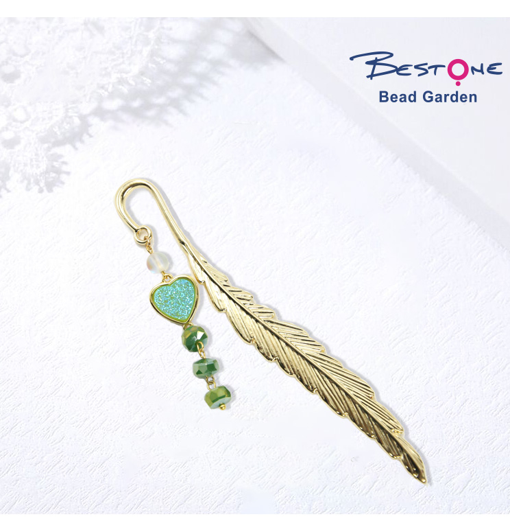 Leaf Bookmark Vintage Alloy with Gold Plating and DIY Jewelry Making Glass Beads