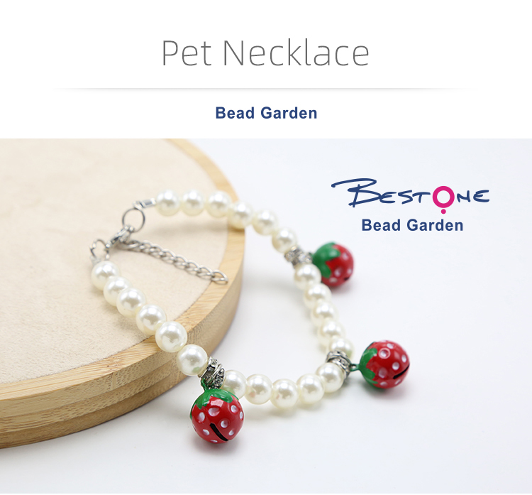 Imitation Pearl Pet Necklace Pet Choker with Strawberry Bell For Dog Cat Pet Jewelry Bead Jewelry