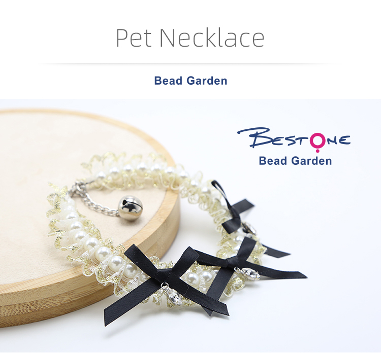 White Lace Pet Necklace Pet Choker with Black Bowknot For Dog Cat Pet Jewelry Bead Jewelry