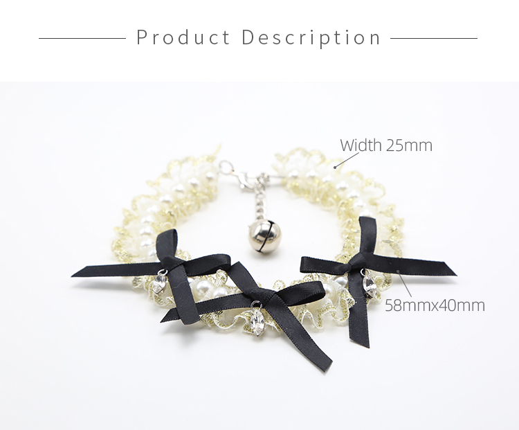 White Lace Pet Necklace Pet Choker with Black Bowknot For Dog Cat Pet Jewelry Bead Jewelry