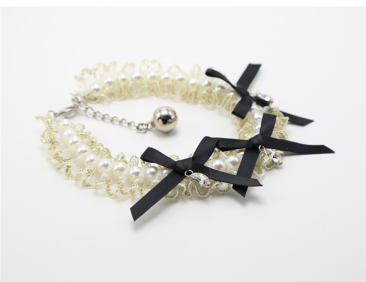 White Lace Pet Necklace Pet Choker with Black Bowknot For Dog Cat Pet Jewelry Bead Jewelry