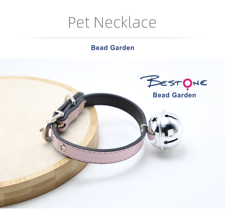 Pink PU Collar Pet Necklace Pet Choker with Bell For Dog Cat Pet Jewelry Bead Jewelry