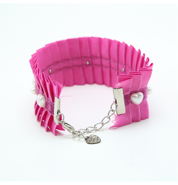 Hot Pink Ribbon Collar Pet Necklace Pet Choker For Dog Cat Pet Jewelry Bead Jewelry