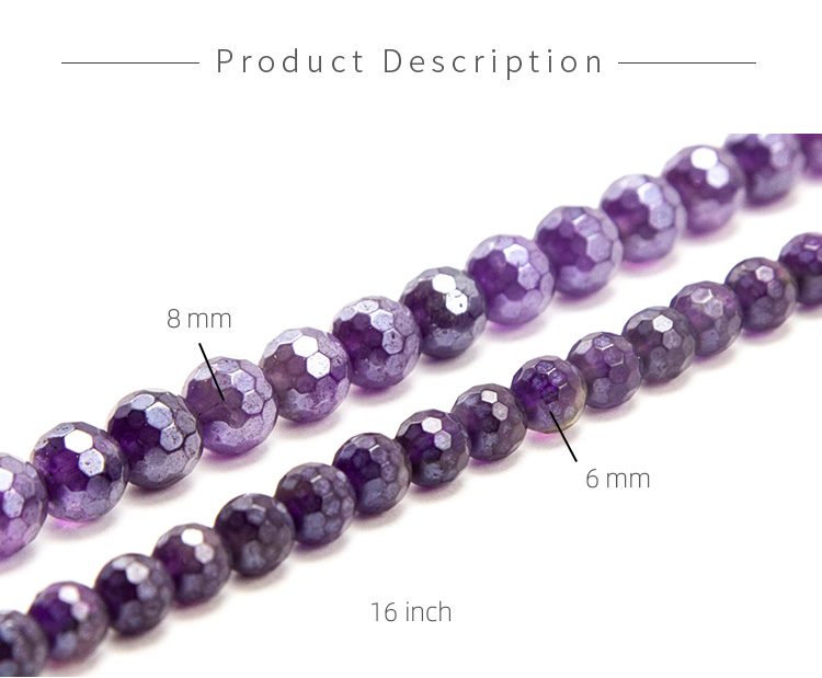 8mm Amethyst with Luster Faceted Round Beads