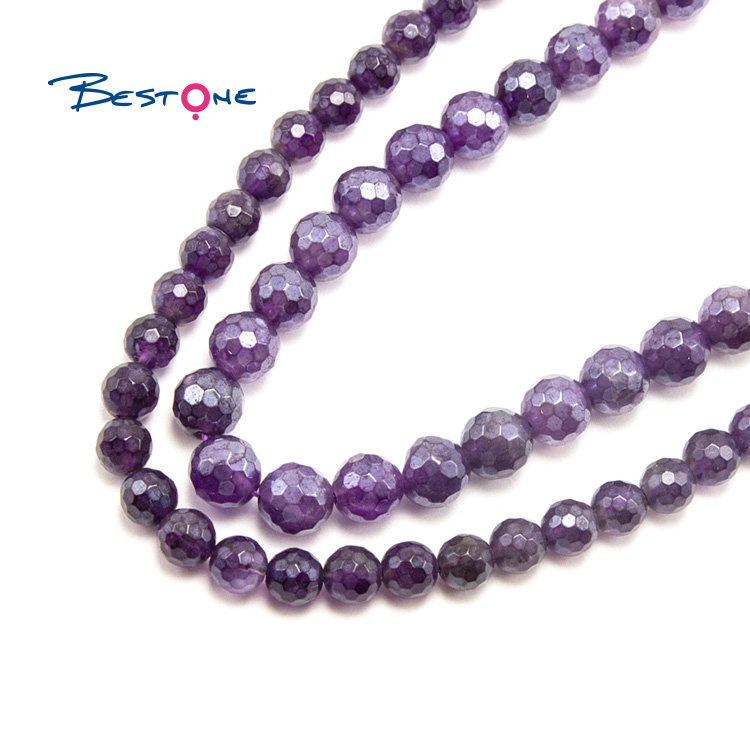 8mm Amethyst with Luster Faceted Round Beads