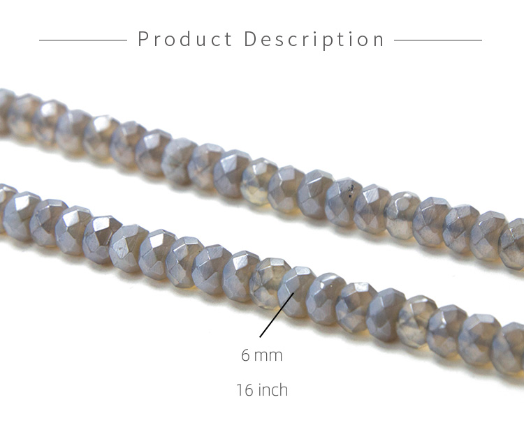 6mm Gray Agate with Luster Faceted Round Beads