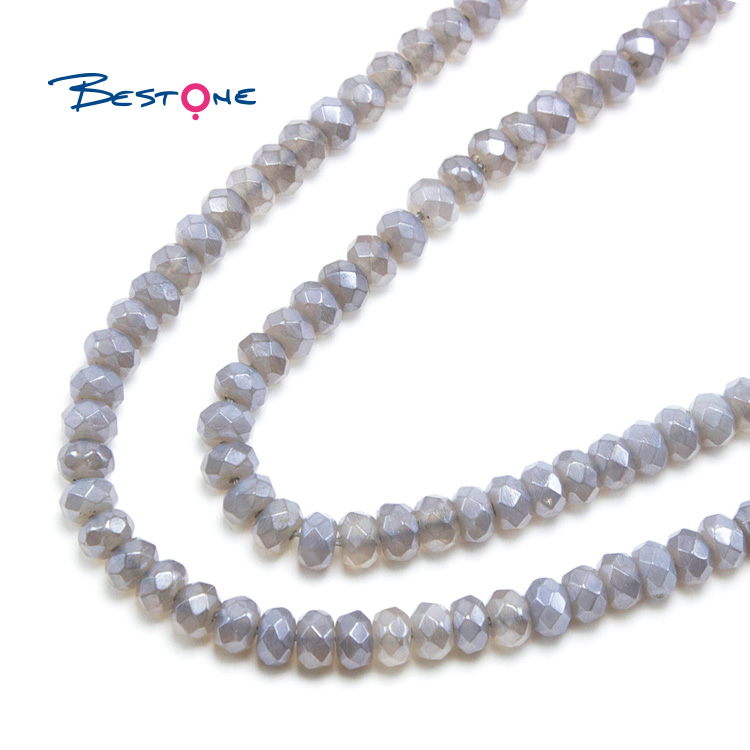 6mm Gray Agate with Luster Faceted Round Beads