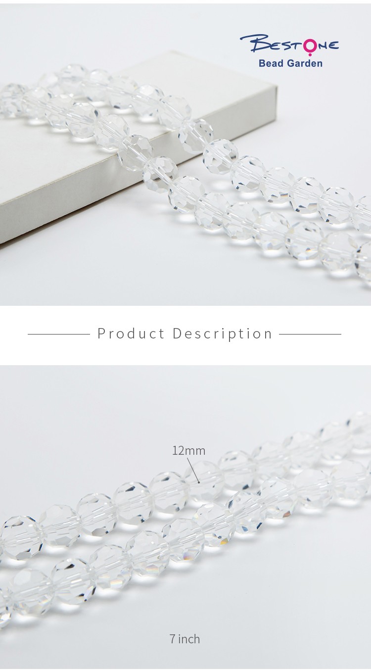 12mm Faceted Round Crystal Glass Beads
