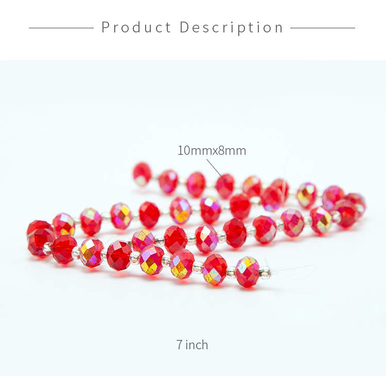 10x8mm Red Faceted Rondelle Beads with Half Multi Iris Plated