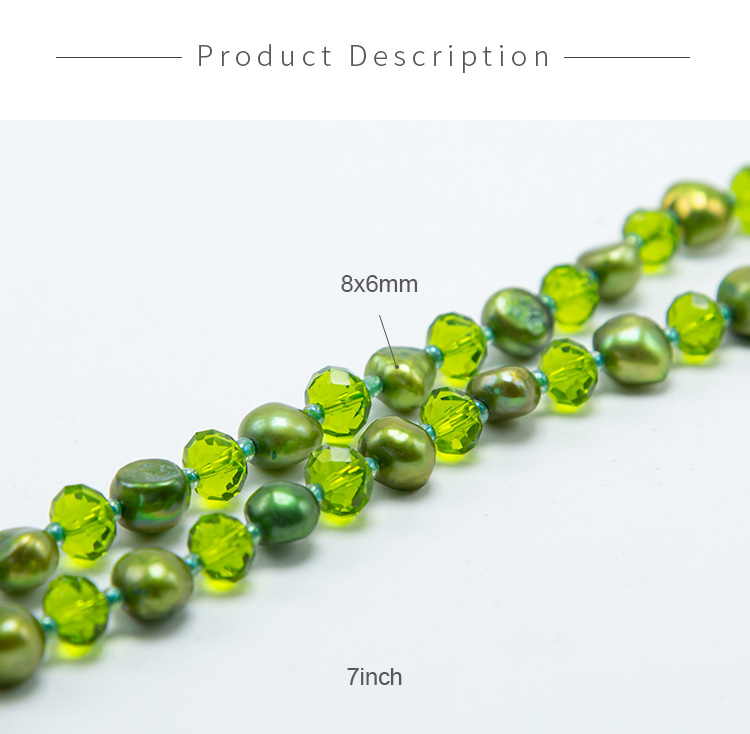 8x6mm Green Faceted Rondelle Glass Beads and Dyed Pearl Beads