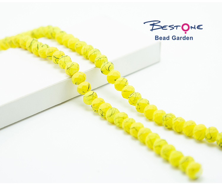 8x6mm Yellow Painted Faceted Rondelle Glass Beads