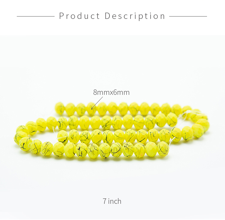 8x6mm Yellow Painted Faceted Rondelle Glass Beads