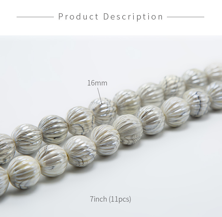 16mm White with Gray Acrylic Pumpkin Beads