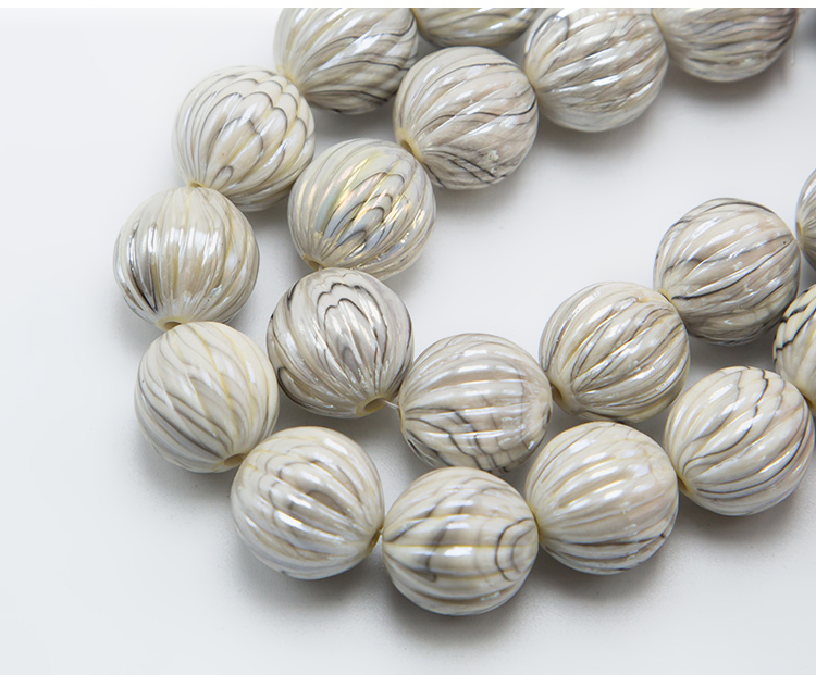 16mm White with Gray Acrylic Pumpkin Beads