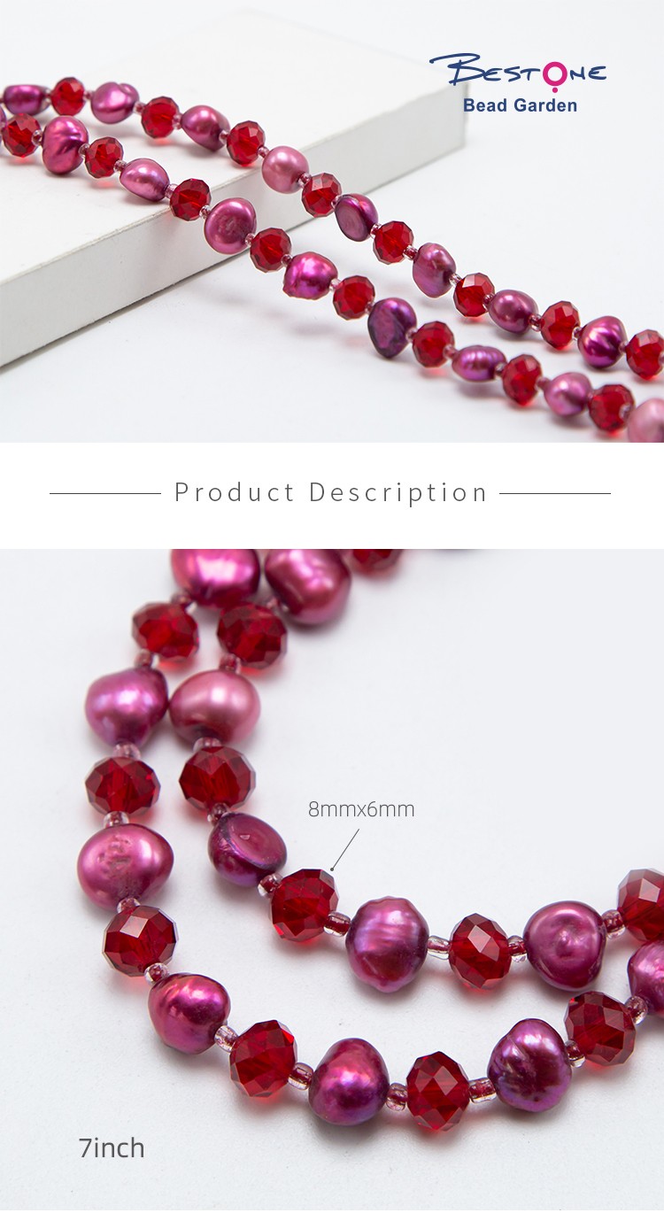 8x6mm Red Faceted Rondelle Glass Beads and Dyed Pearl Beads