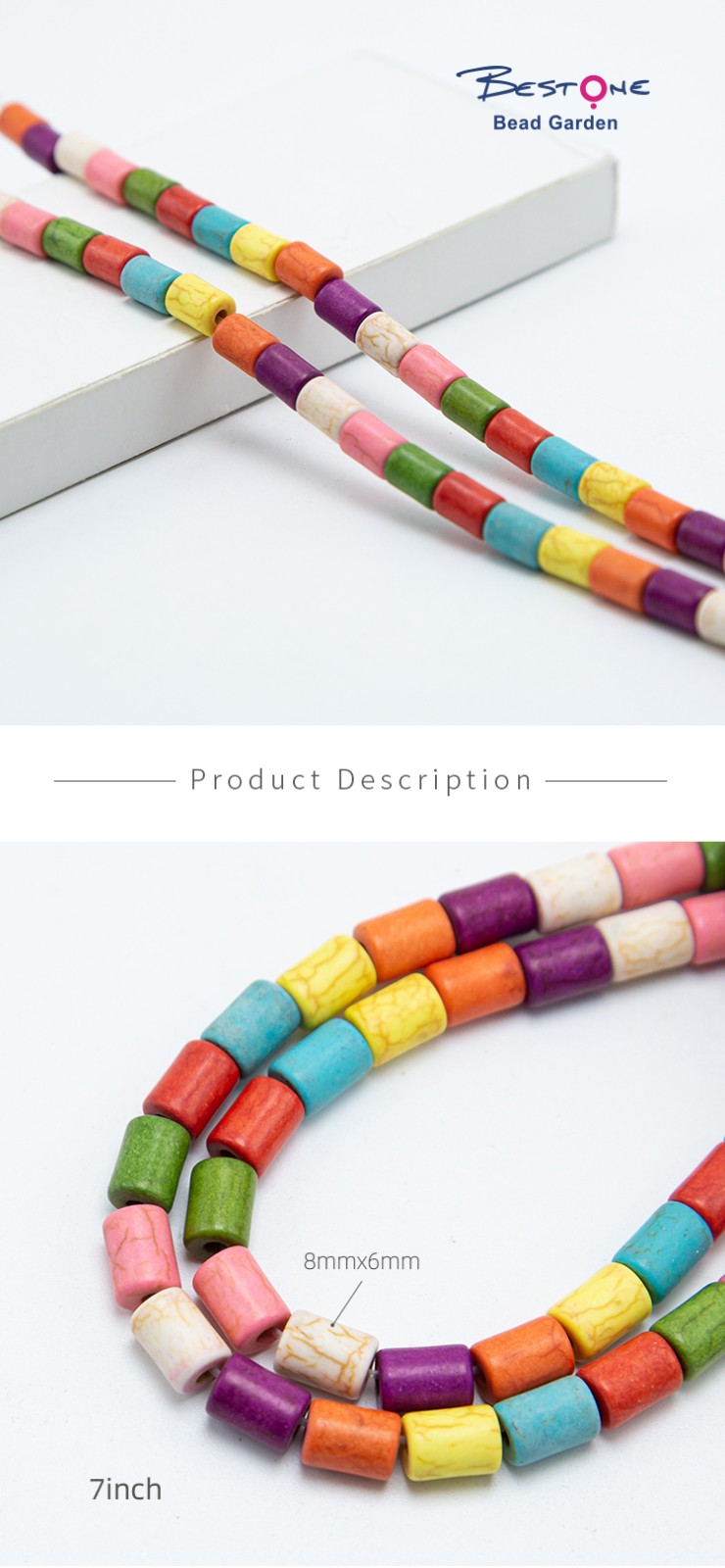 8x6mm Multi Color Dyed Howlite Tube