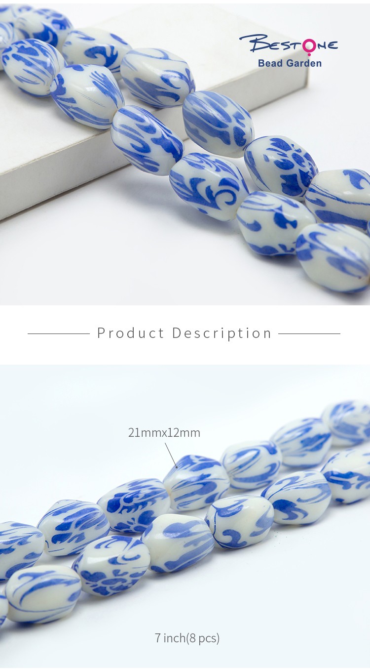 21x12mm Fancy Acrylic Beads White and Blue Flower Acrylic Beads