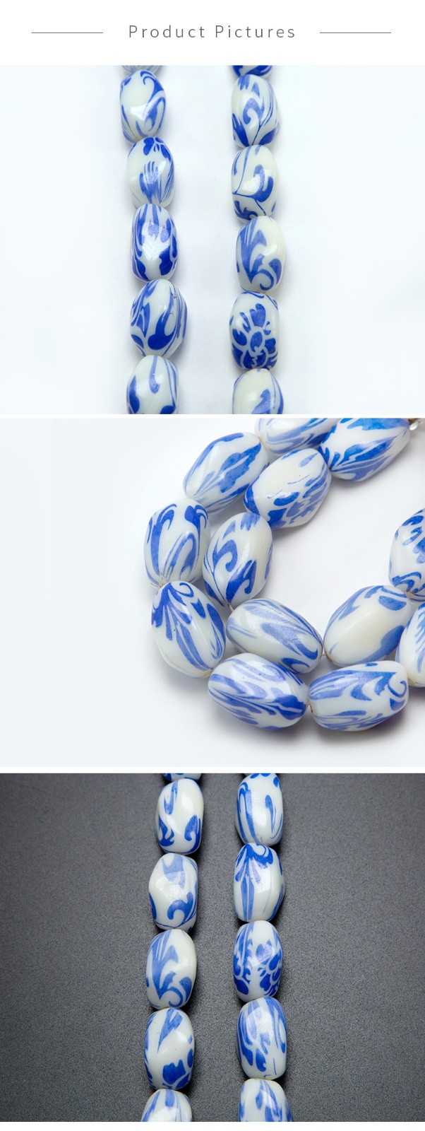 21x12mm Fancy Acrylic Beads White and Blue Flower Acrylic Beads