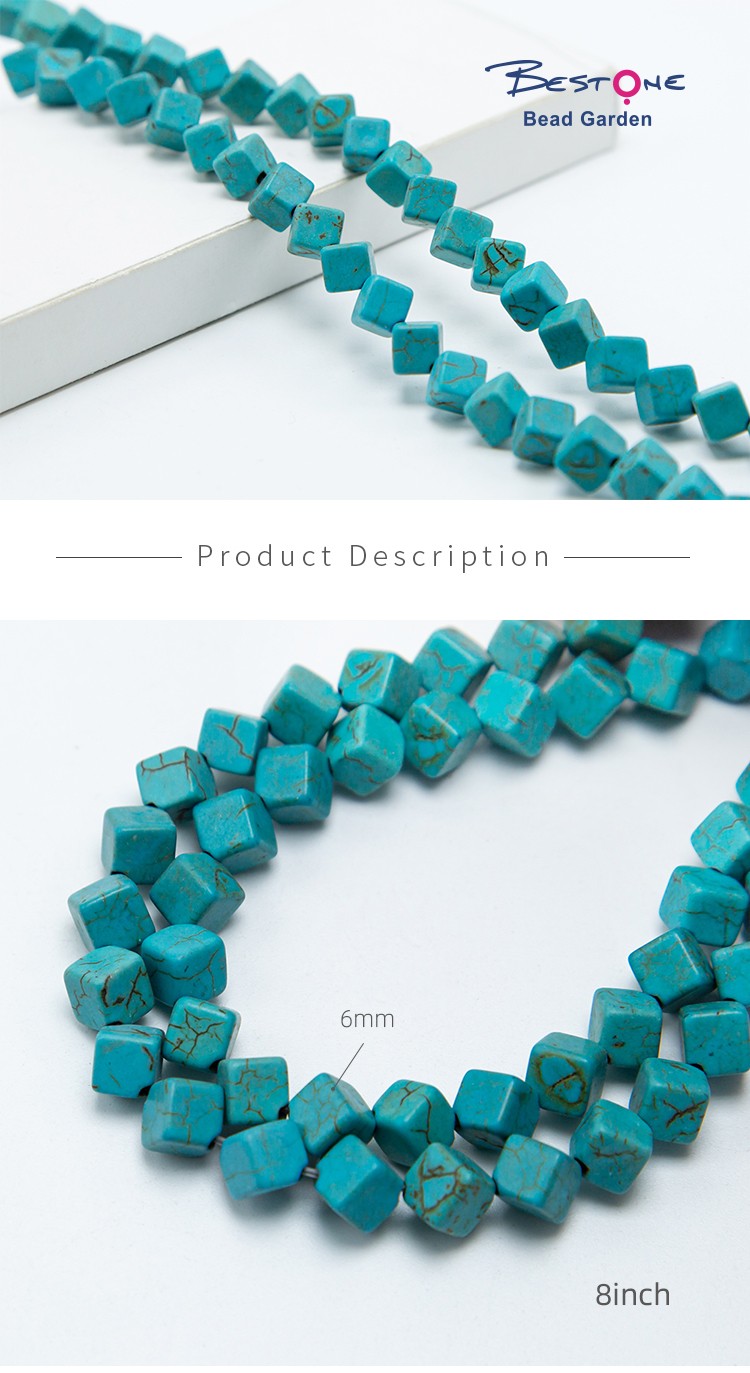 6mm Turquoise Dyed Howlite Cube Beads Gemstone Beads