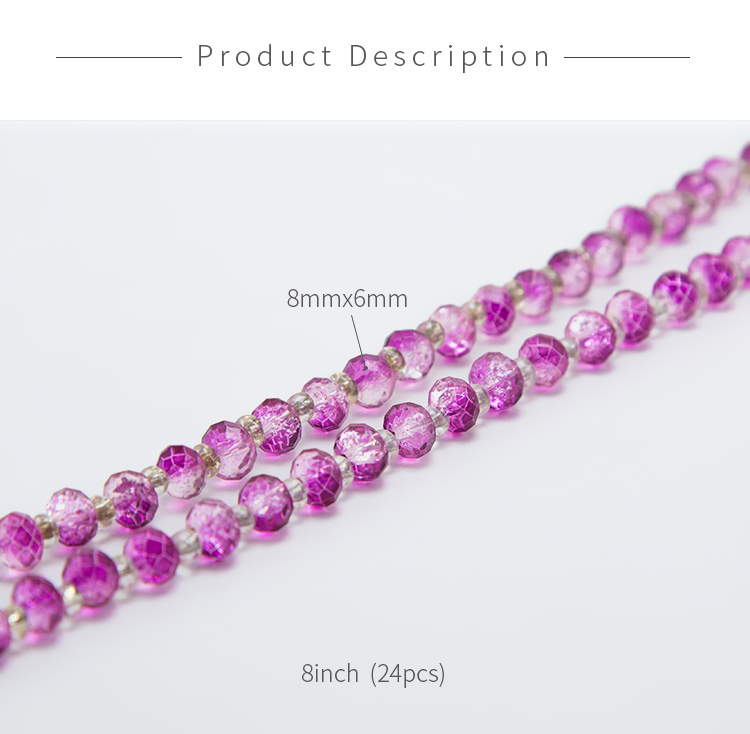 8x6mm Purple with Pink Crackle Glass Beads Faceted Rondelle Glass Beads