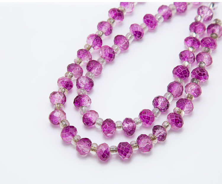 8x6mm Purple with Pink Crackle Glass Beads Faceted Rondelle Glass Beads