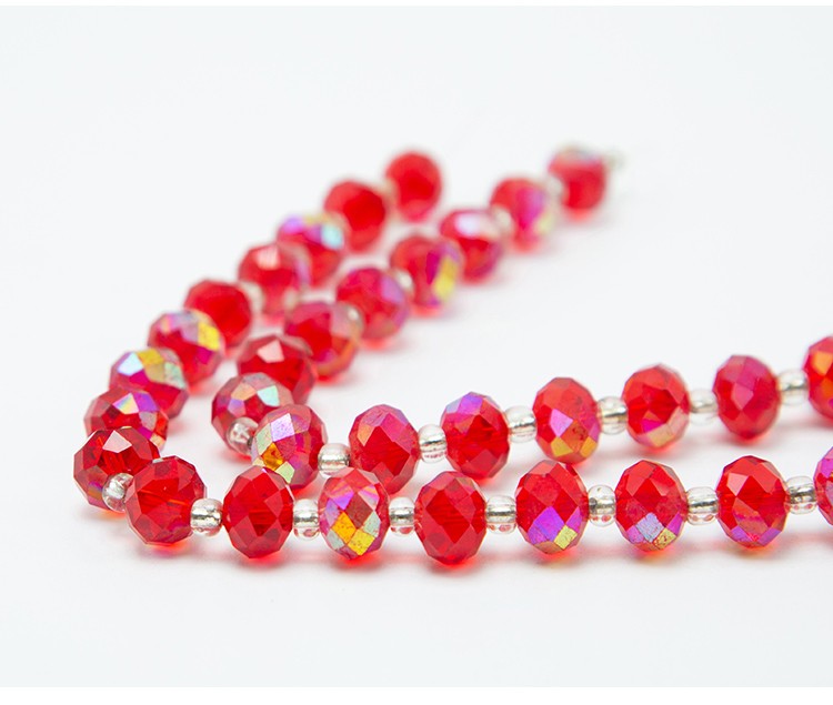 10x8mm Red Faceted Rondelle Beads with Half Multi Iris Plated