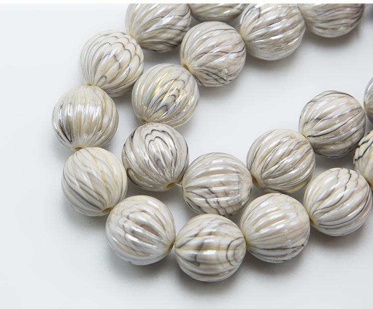 16mm White with Gray Acrylic Pumpkin Bead