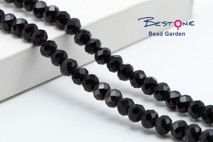 6x4mm Black Faceted Rondelle Glass Bead