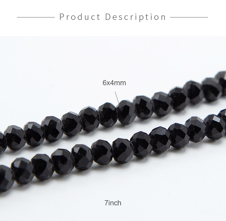 6x4mm Black Faceted Rondelle Glass Bead