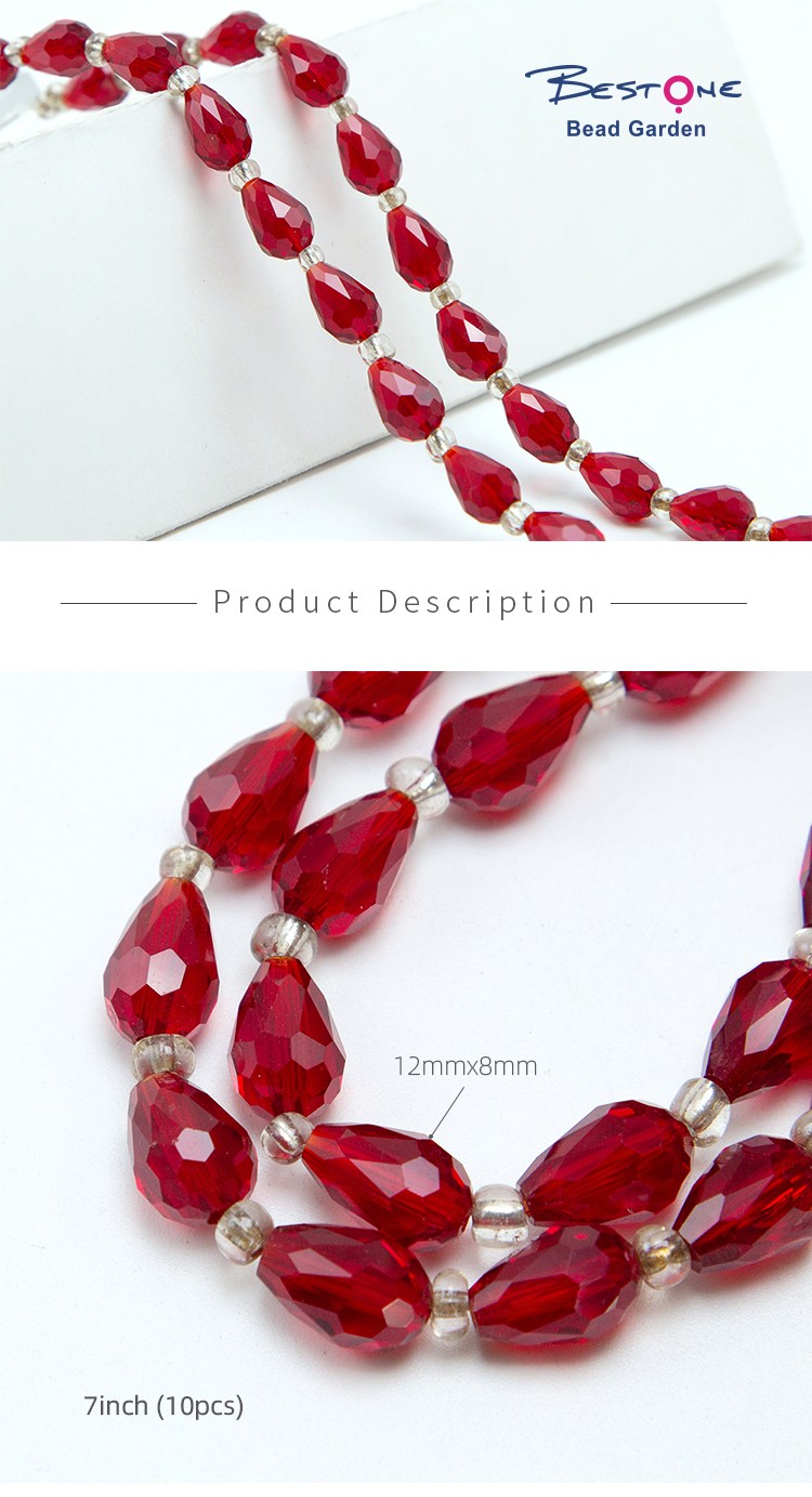 12x8mm Red Glass Beads Faceted Teardrop Bead