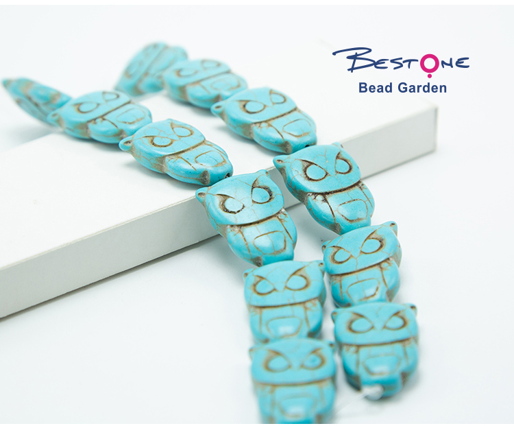 Blue Crackle Howlite Owl Beads Cute Gemstone Beads